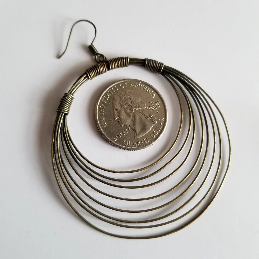 Earrings Big boho hoop earrings dangly concentric circles dark gold tone metal
